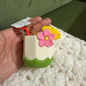 Cream & Green Coconut Keychain with Pink Flower and Yellow Slice